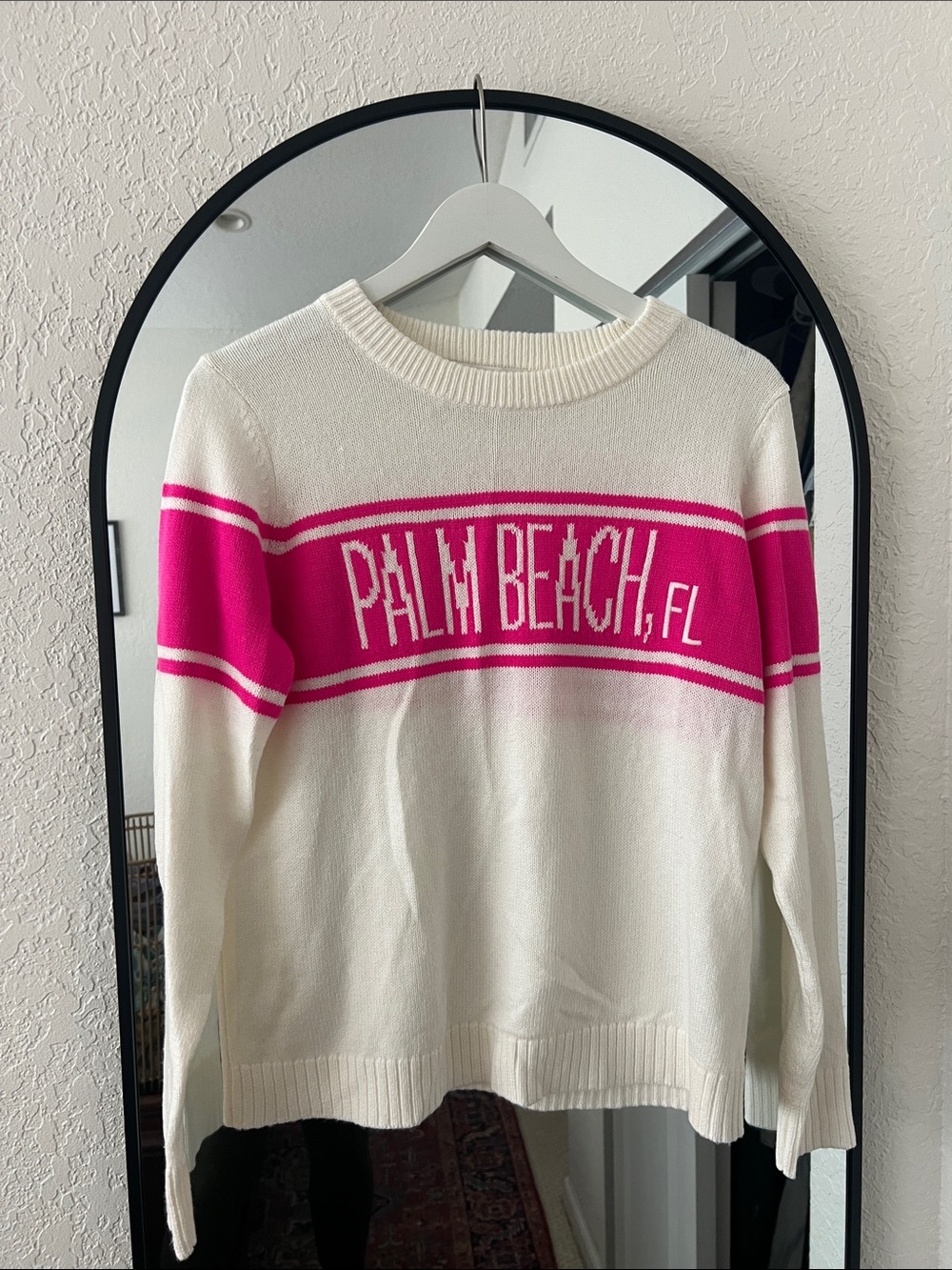 Lilly Pulitzer White Sweater with Hot Pink Palm Beach Graphic